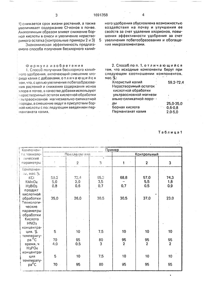 Способ получения бесхлорного калийного удобрения (патент 1691358)