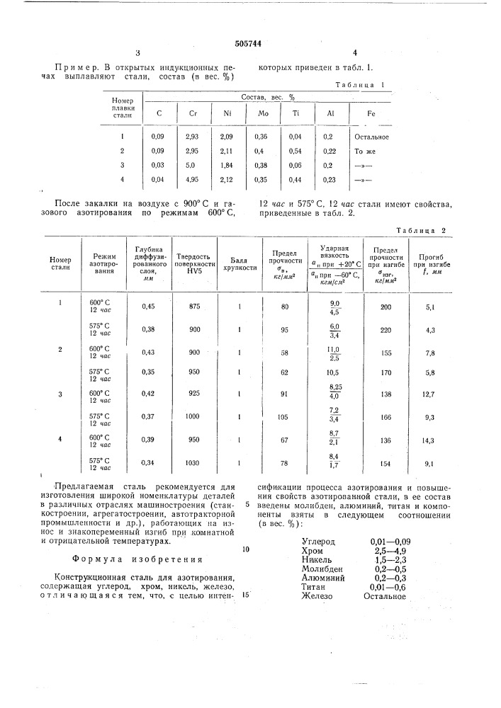 Конструкционная сталь для азотирования (патент 505744)