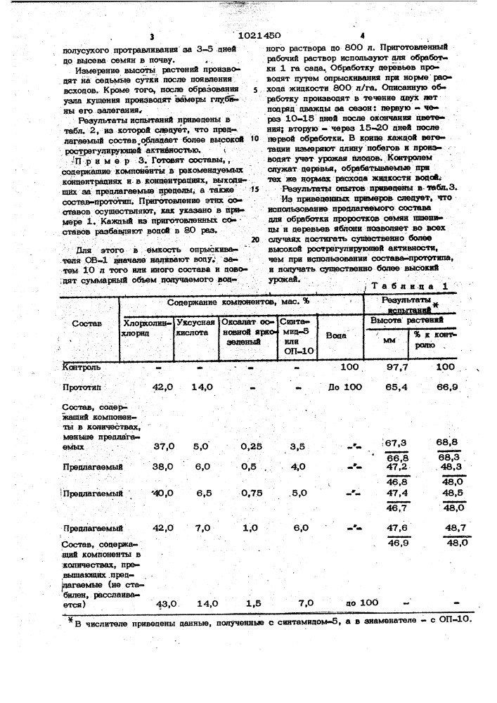 Состав для регулирования роста растений (патент 1021450)