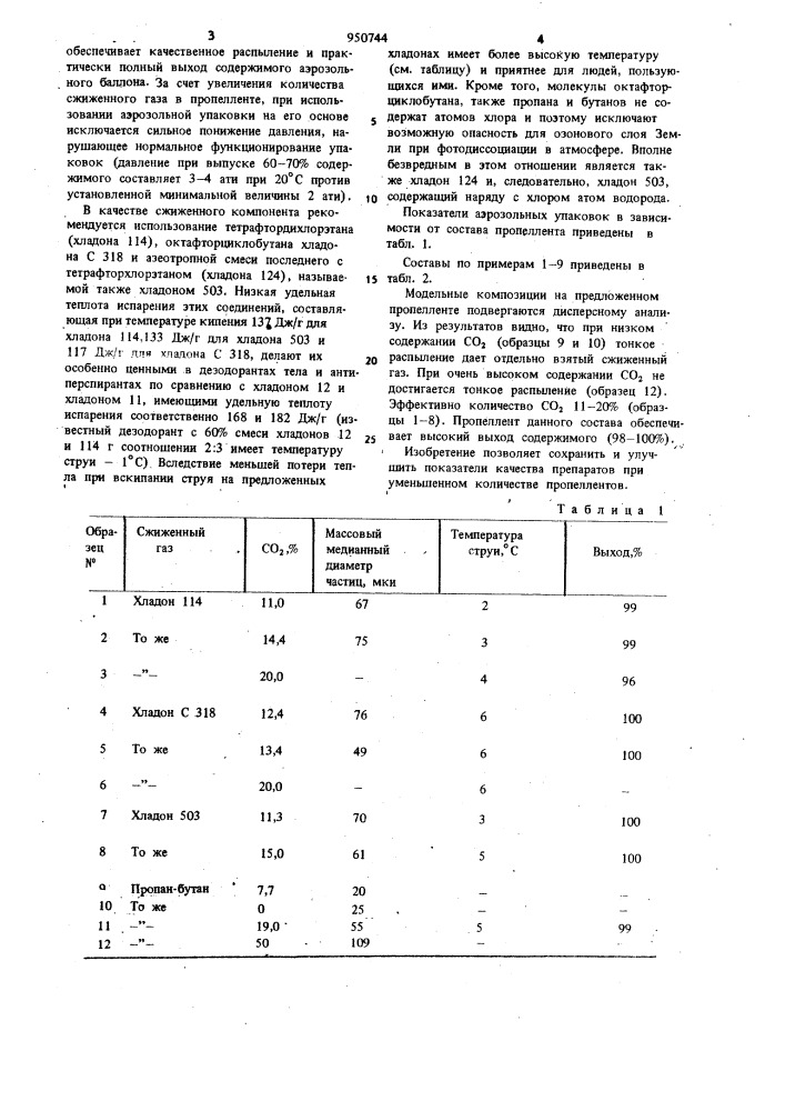 Пропеллент для аэрозольных упаковок (патент 950744)