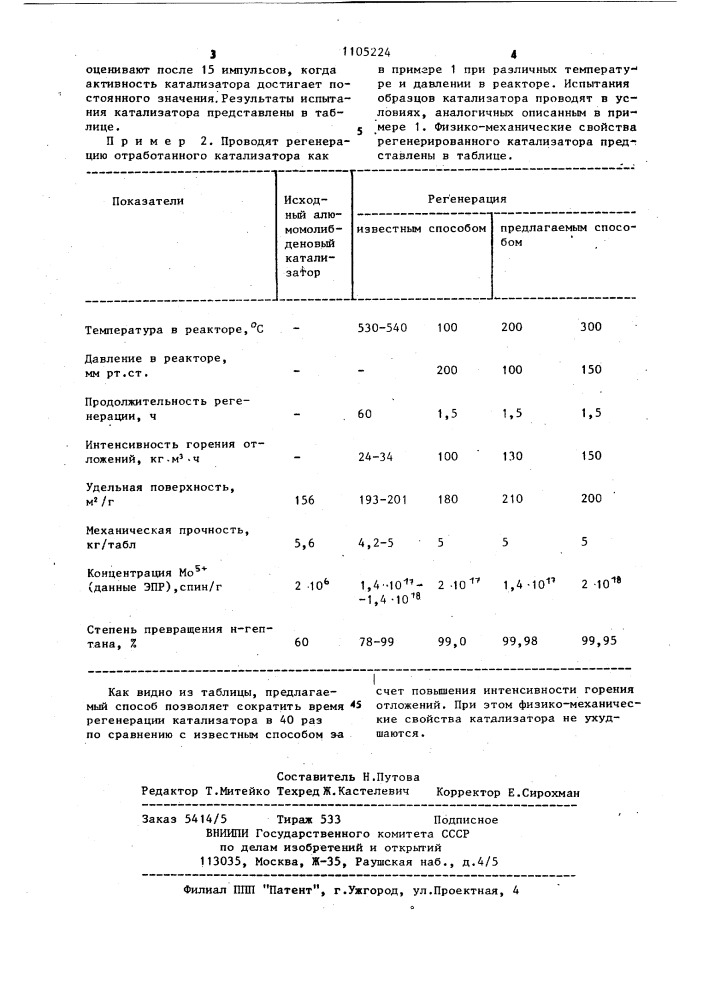 Способ регенерации алюмомолибденового катализатора гидрокрекинга жидких углеводородов (патент 1105224)