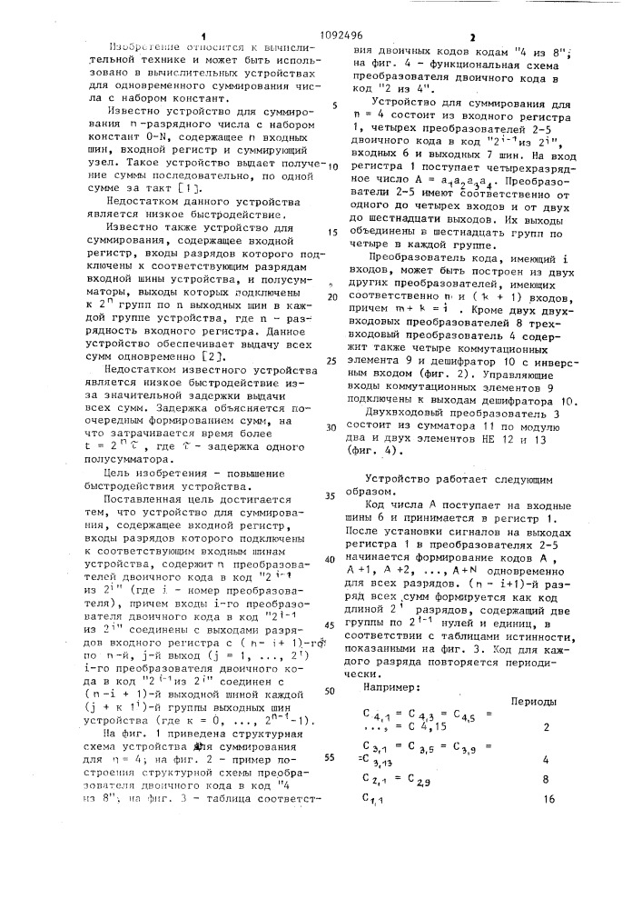 Устройство для суммирования (патент 1092496)