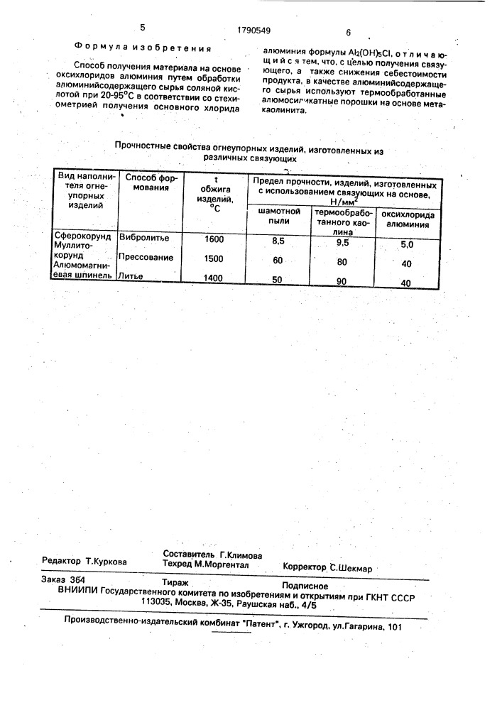 Способ получения материала на основе оксихлоридов алюминия (патент 1790549)