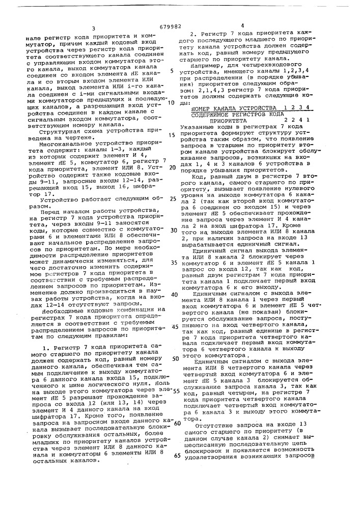 Многоканальное устройство приоритета (патент 679982)