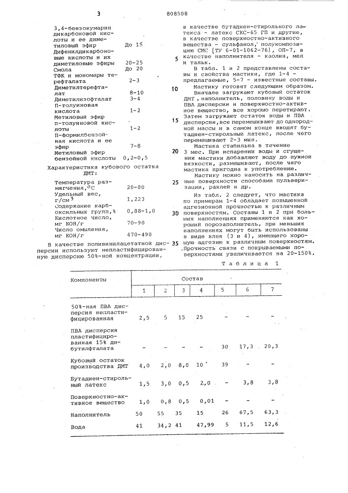 Мастика (патент 808508)