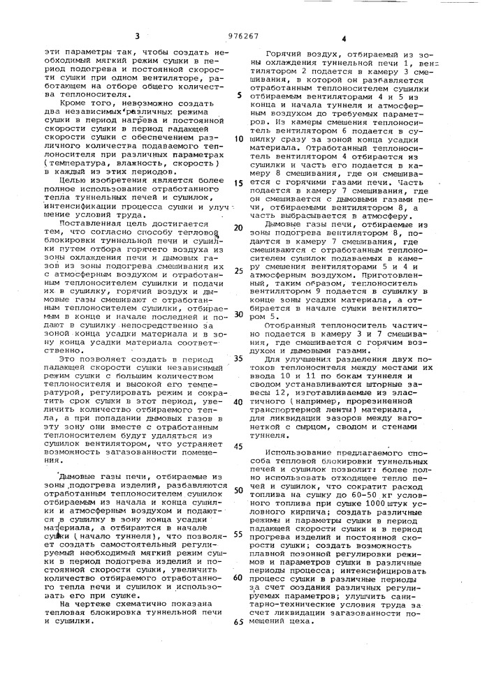 Способ тепловой блокировки туннельной печи и сушилки (патент 976267)