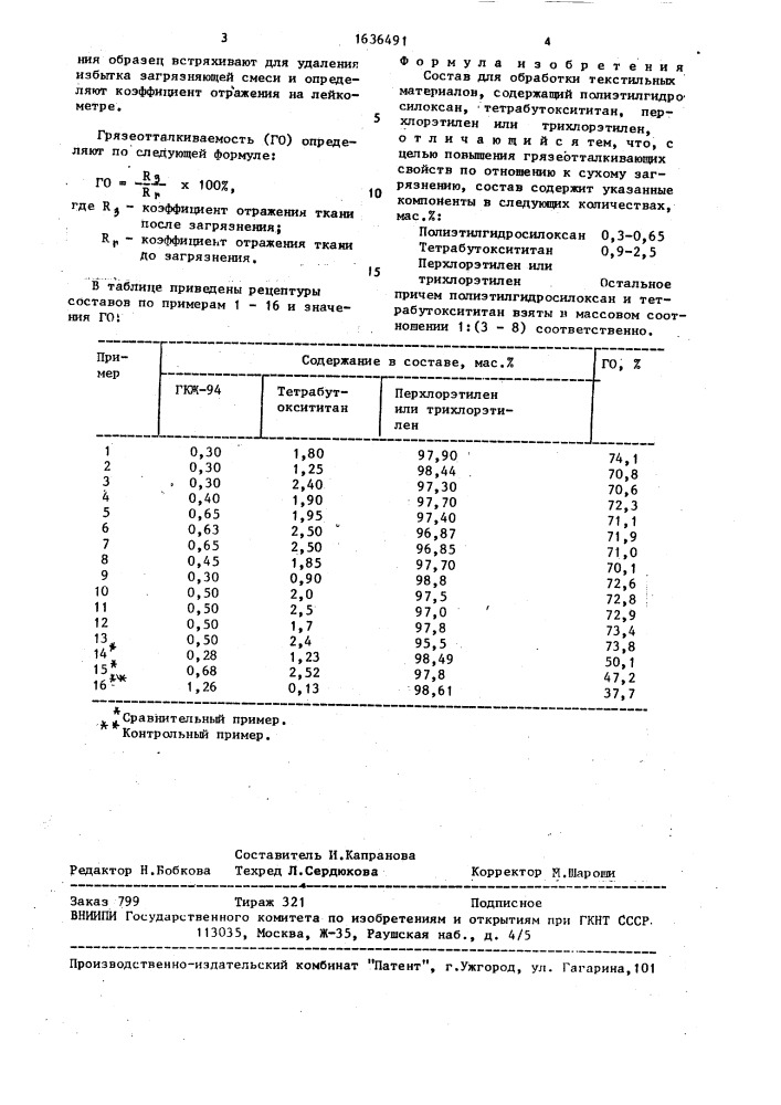 Состав для обработки текстильных материалов (патент 1636491)