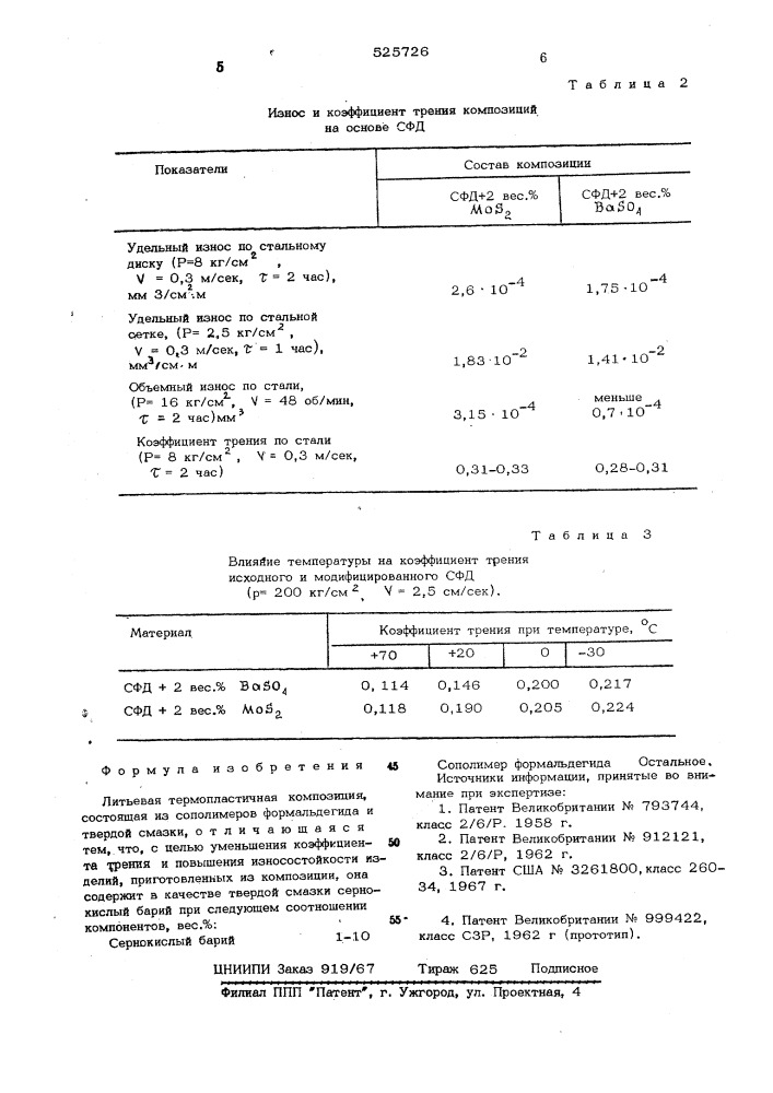 Литьевая термопластичная композиция (патент 525726)