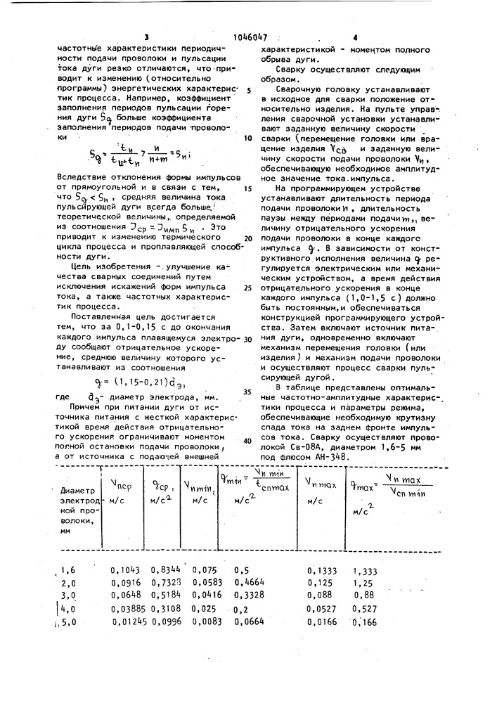 Способ сварки пульсирующей дугой (патент 1046047)