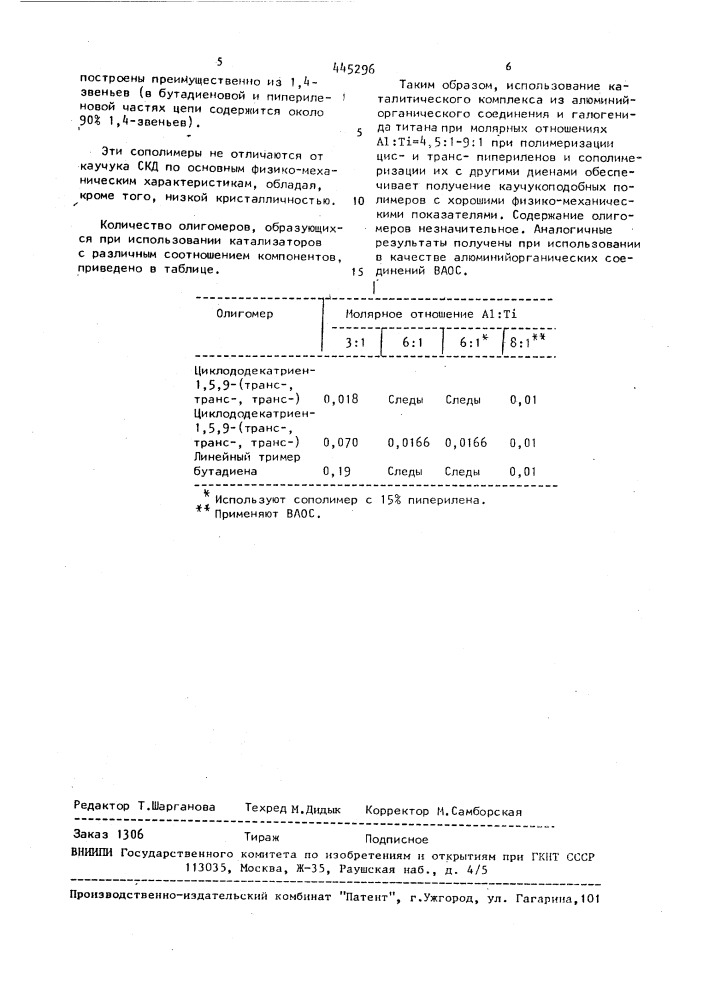 Способ получения синтетического каучука (патент 445296)