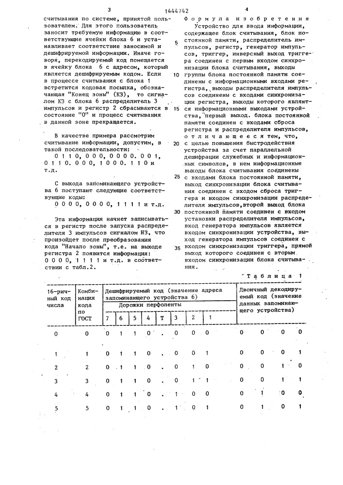Устройство для ввода информации (патент 1444742)