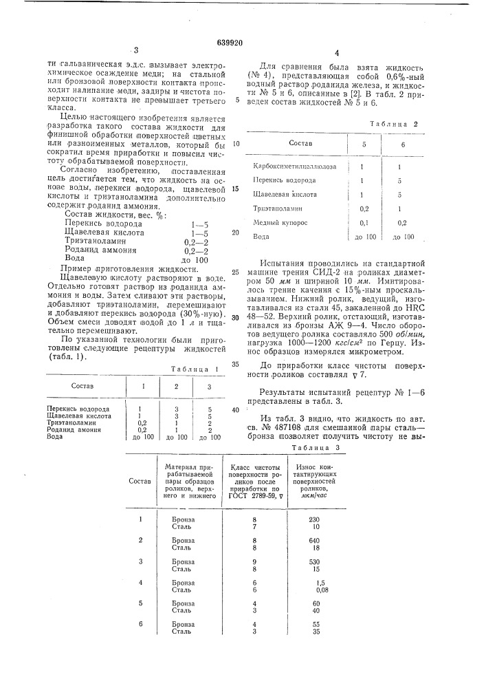 Жидкость для финишной обработки металлов (патент 639920)