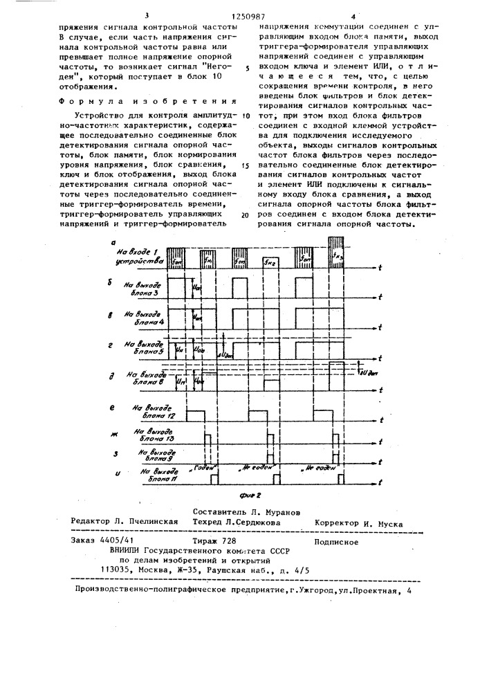 Устройство для контроля амплитудно-частотных характеристик (патент 1250987)