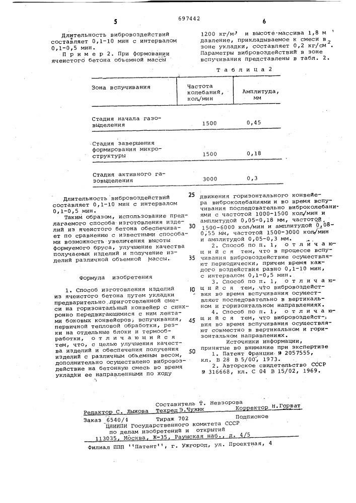 Способ изготовления изделий из ячеистого бетона (патент 697442)