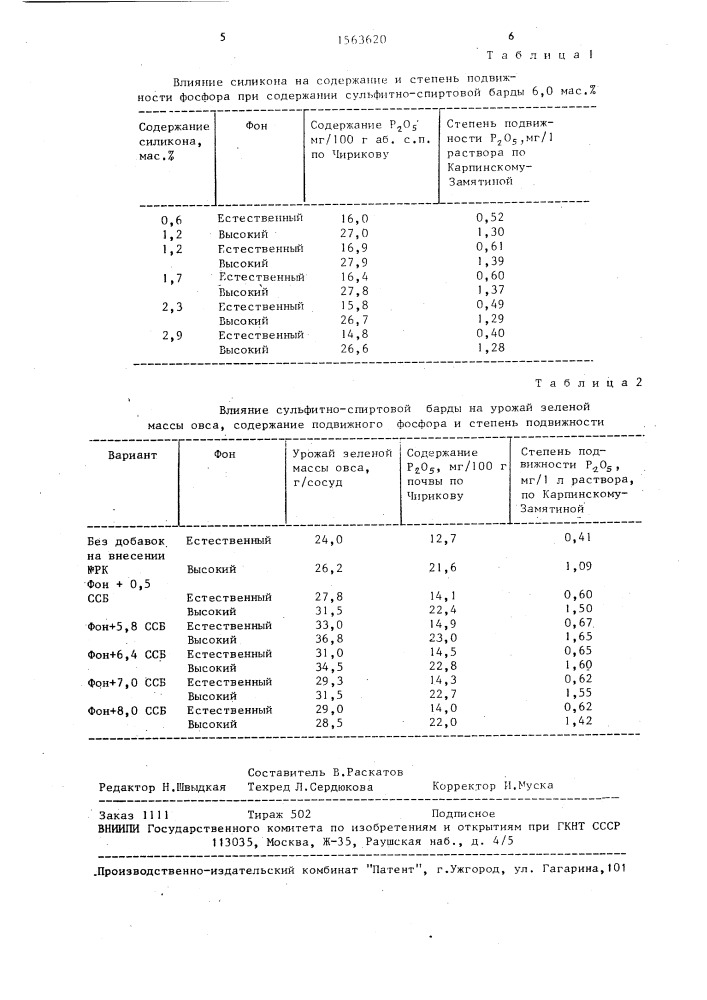 Состав для мобилизации остаточного и подвижного фосфора в почве (патент 1563620)