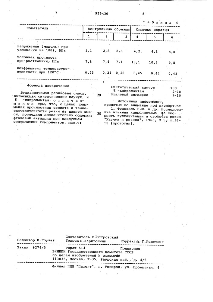 Вулканизуемая резиновая смесь (патент 979430)