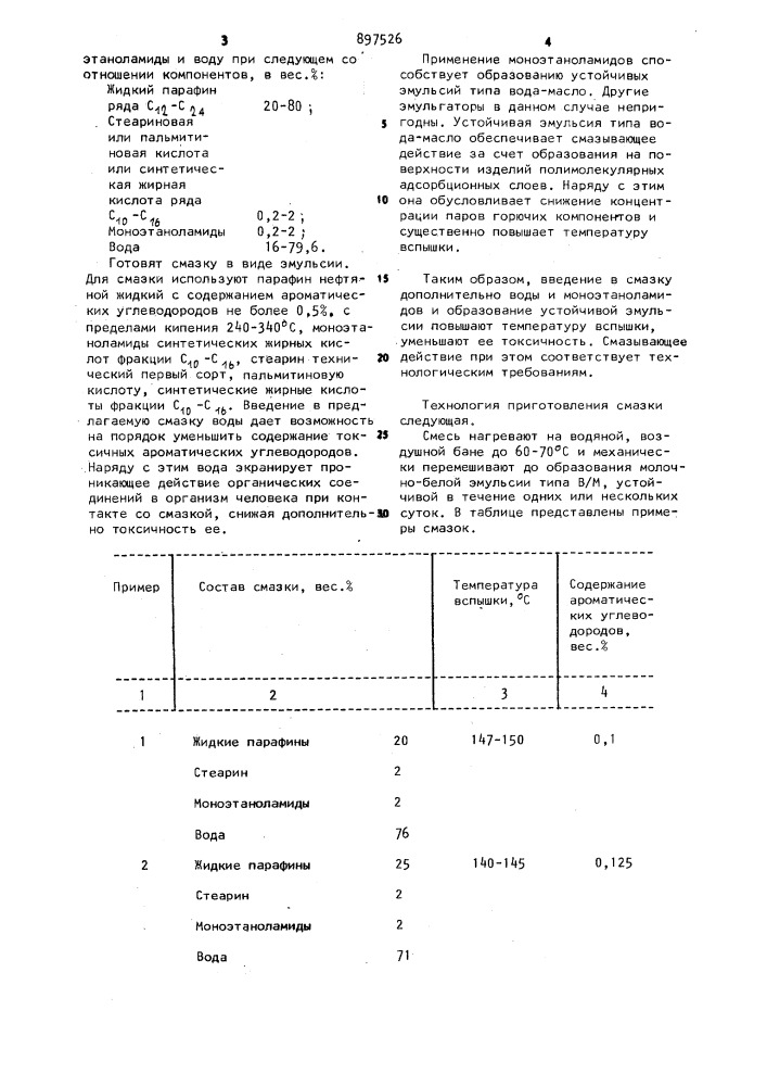 Смазка для металлических пресс-форм (патент 897526)