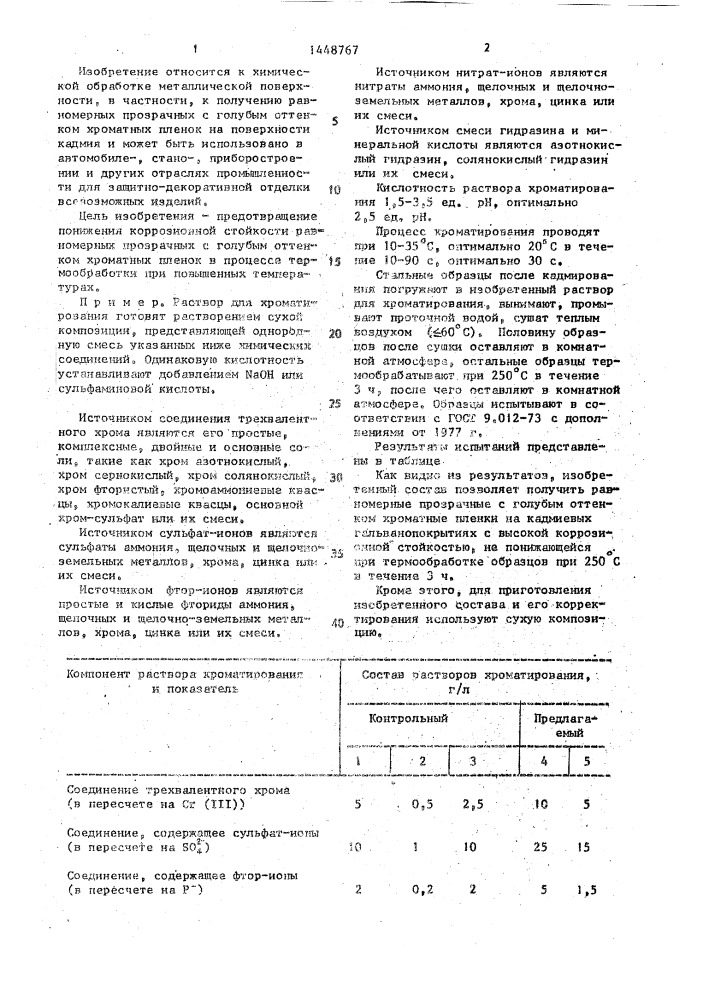 Раствор для хромирования кадмиевой поверхности (патент 1448767)