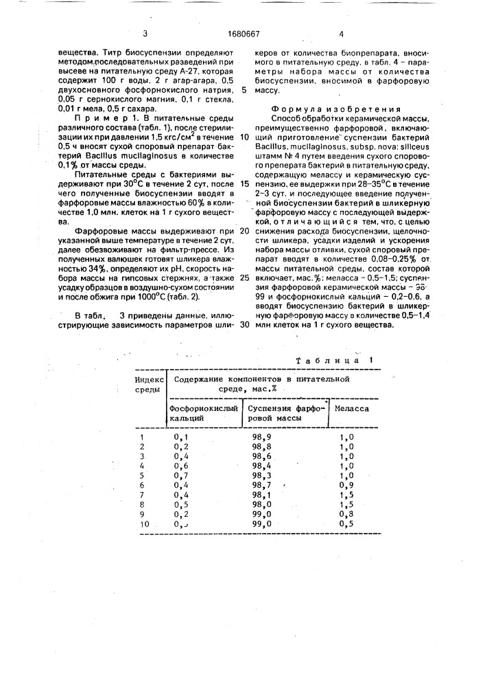 Способ обработки керамической массы (патент 1680667)