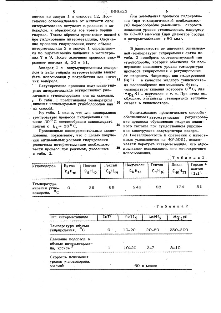 Способ регулирования процесса аккумулирования водорода (патент 996323)