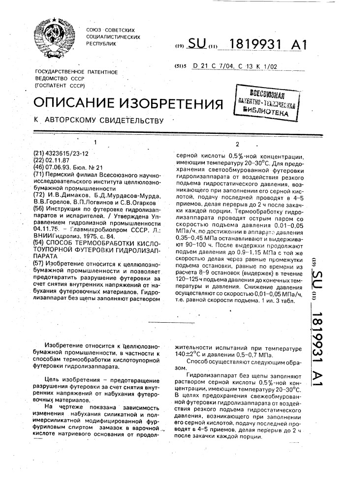 Способ термообработки кислотоупорной футеровки гидролизаппарата (патент 1819931)