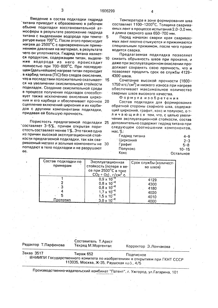 Состав подкладки для формирования обратной стороны сварного шва (патент 1606299)