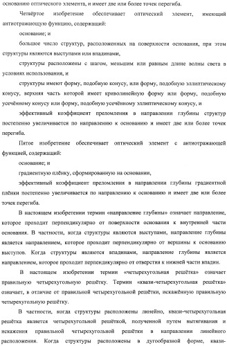 Оптический элемент, оптический компонент с антиотражающей функцией и исходная пресс-форма (патент 2468398)