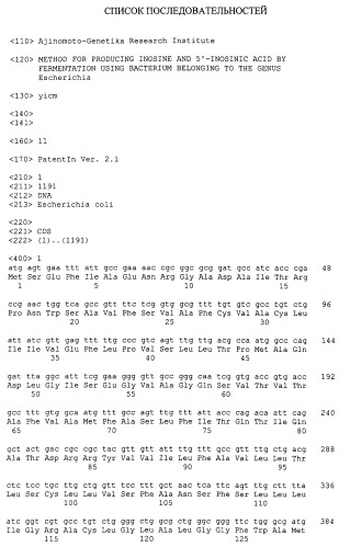 Способ получения инозина и 5&#39;-инозиновой кислоты методом ферментации с использованием бактерий, принадлежащих к роду escherichia (патент 2271391)