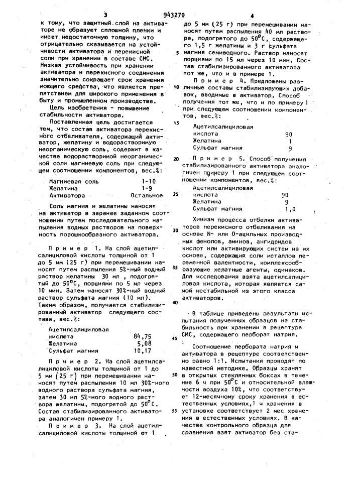 Состав активатора перекисного отбеливателя (патент 943270)