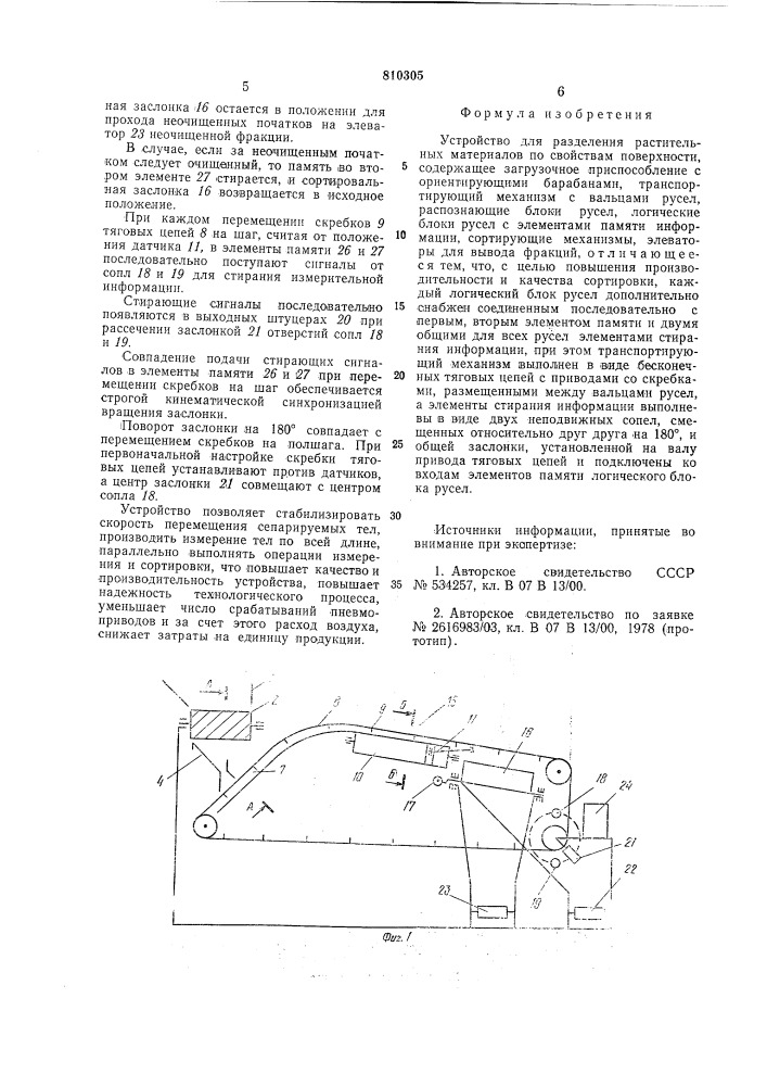 Устройство для разделения растительныхматериалов (патент 810305)