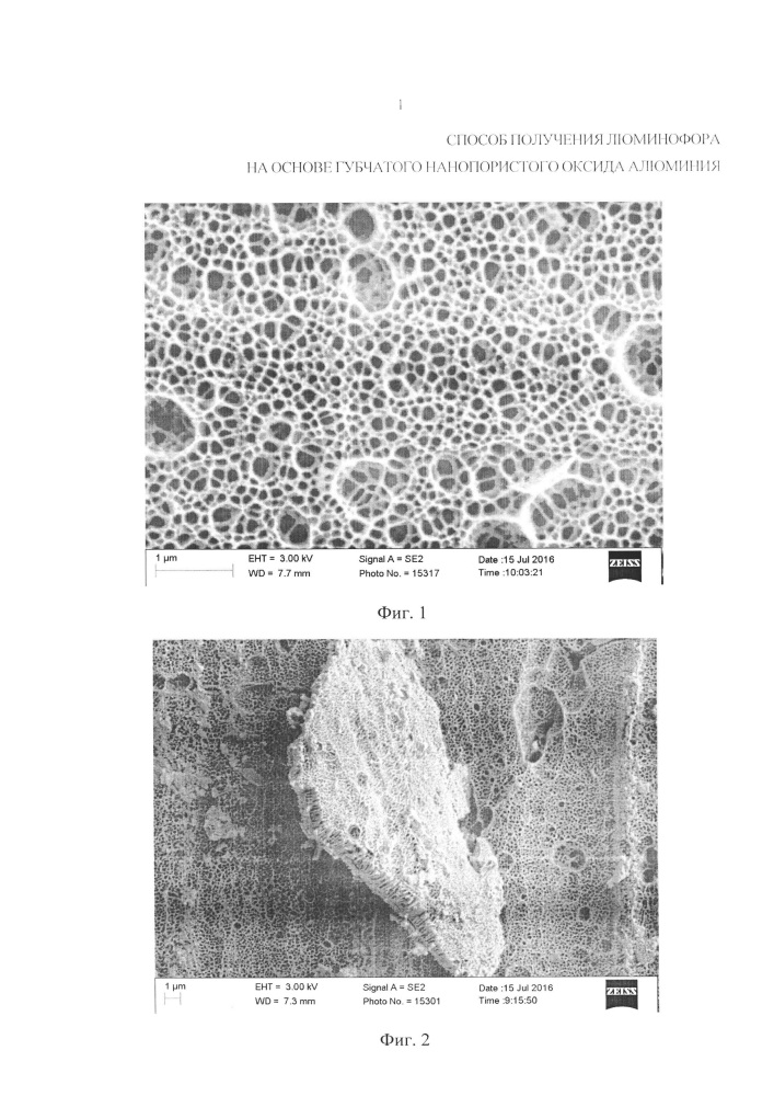 Способ получения люминофора на основе губчатого нанопористого оксида алюминия (патент 2655354)