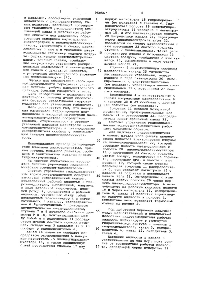 Система управления гидродинамическим тормозом-замедлителем (патент 950567)