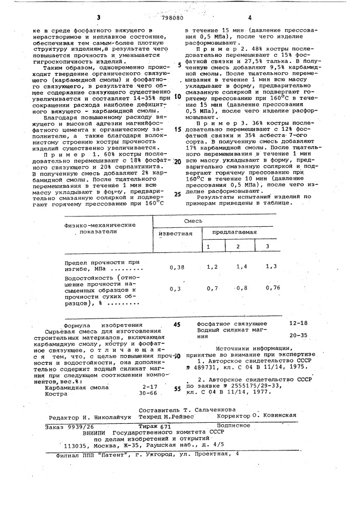 Сырьевая смесь для изготовлениястроительного материала (патент 798080)