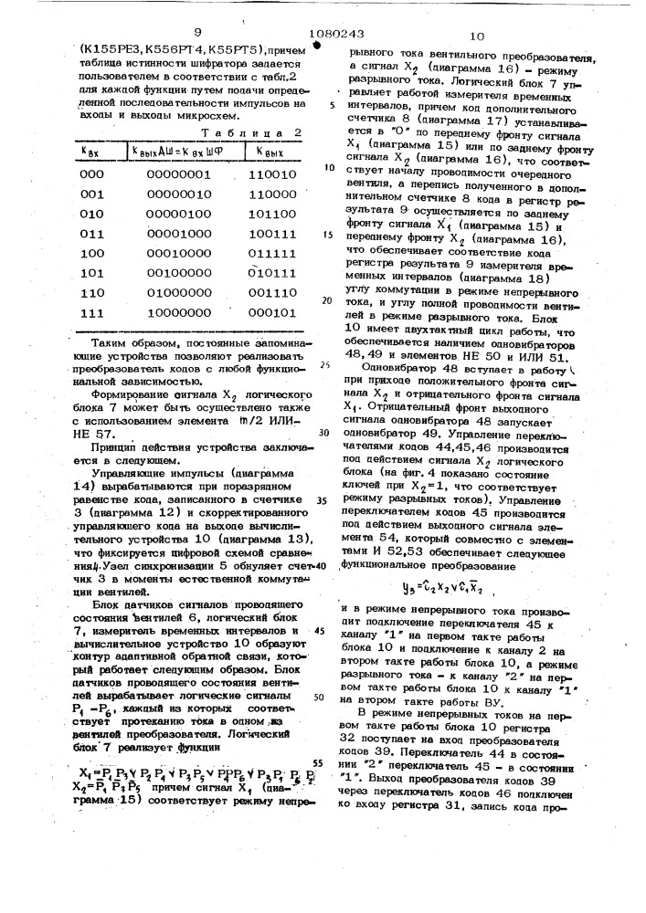 Цифровое устройство для управления вентильным преобразователем (патент 1080243)