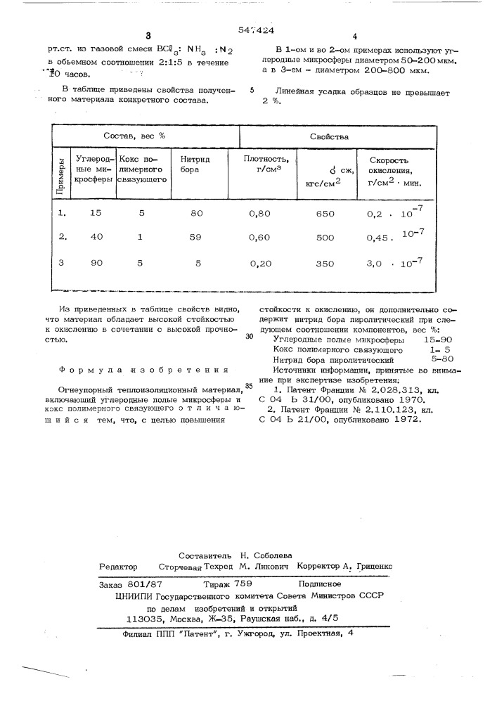 Огнеупорный теплоизоляционный материал (патент 547424)