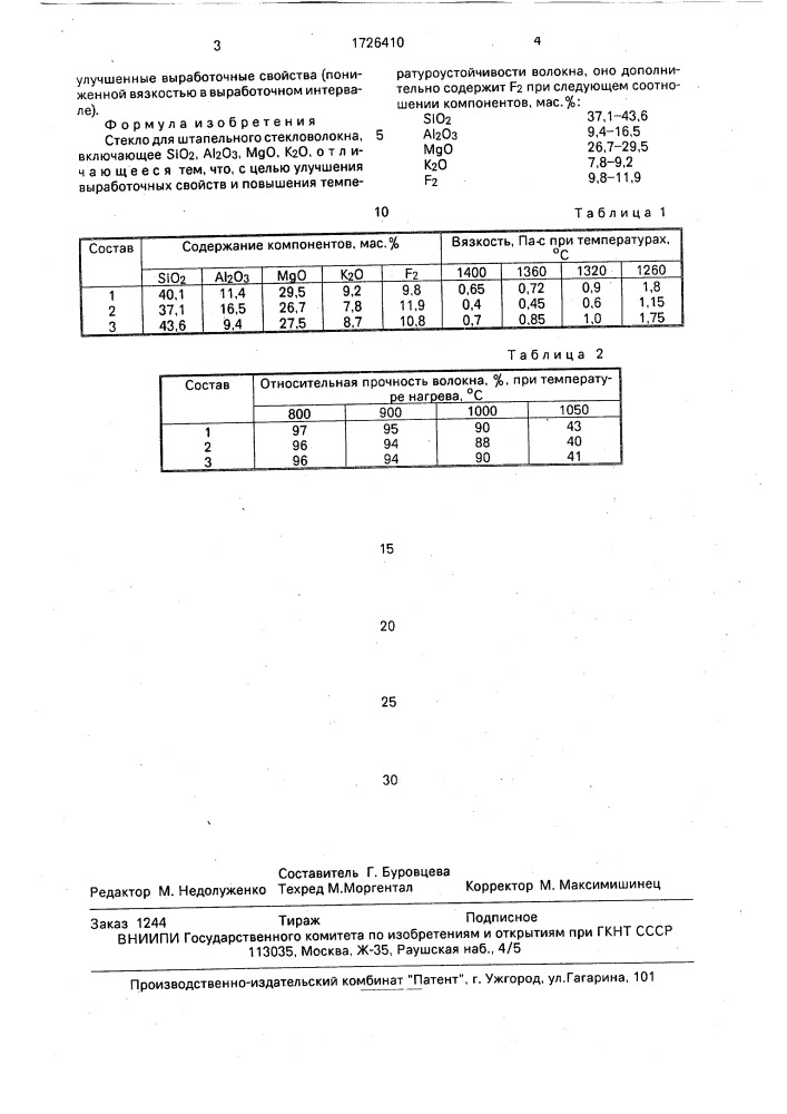 Стекло для штапельного стекловолокна (патент 1726410)