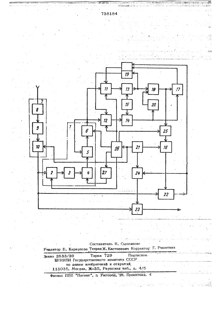 Устройство синхронизации адаптивной системы связи (патент 738184)