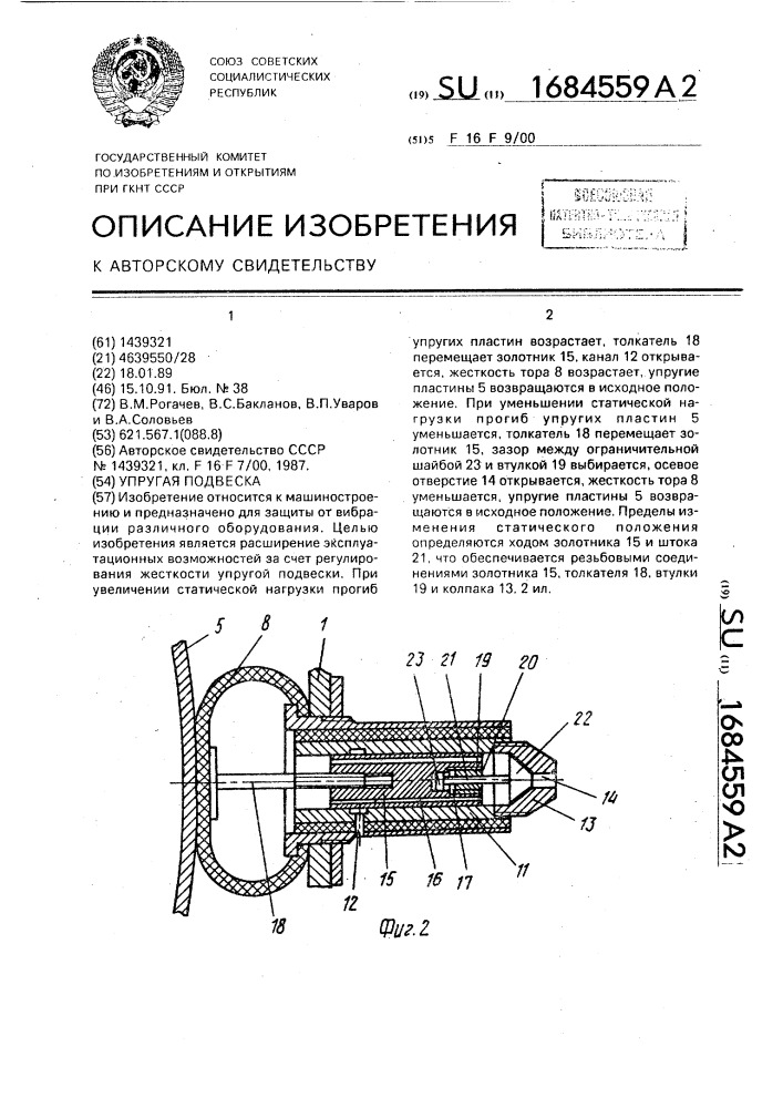 Упругая подвеска (патент 1684559)
