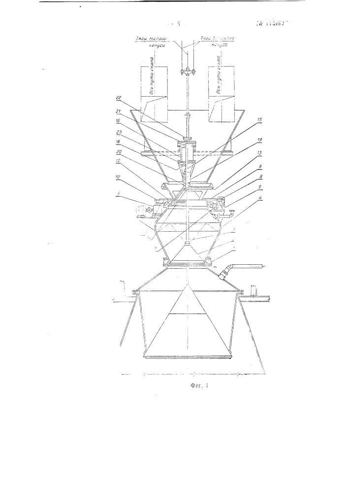 Распределитель шихты доменной печи с вращающейся воронкой и неподвижной воронкой малого конуса (патент 113490)