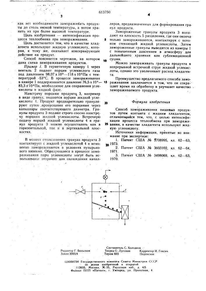 Способ замораживания пищевых продуктов (патент 613750)