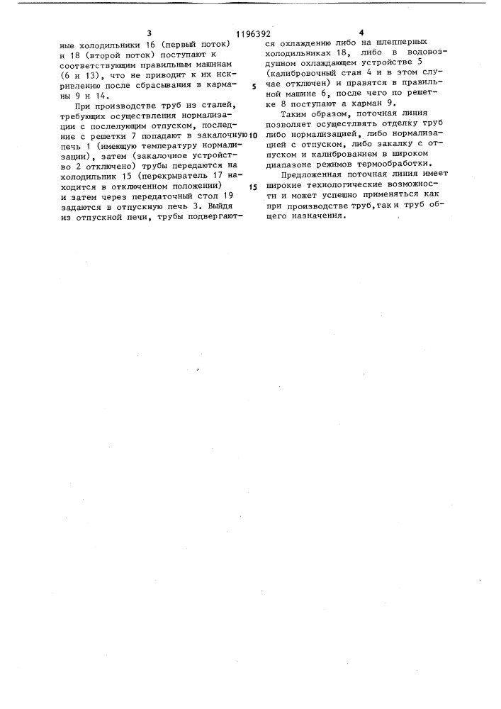 Поточная линия для обработки высокопрочных труб (патент 1196392)
