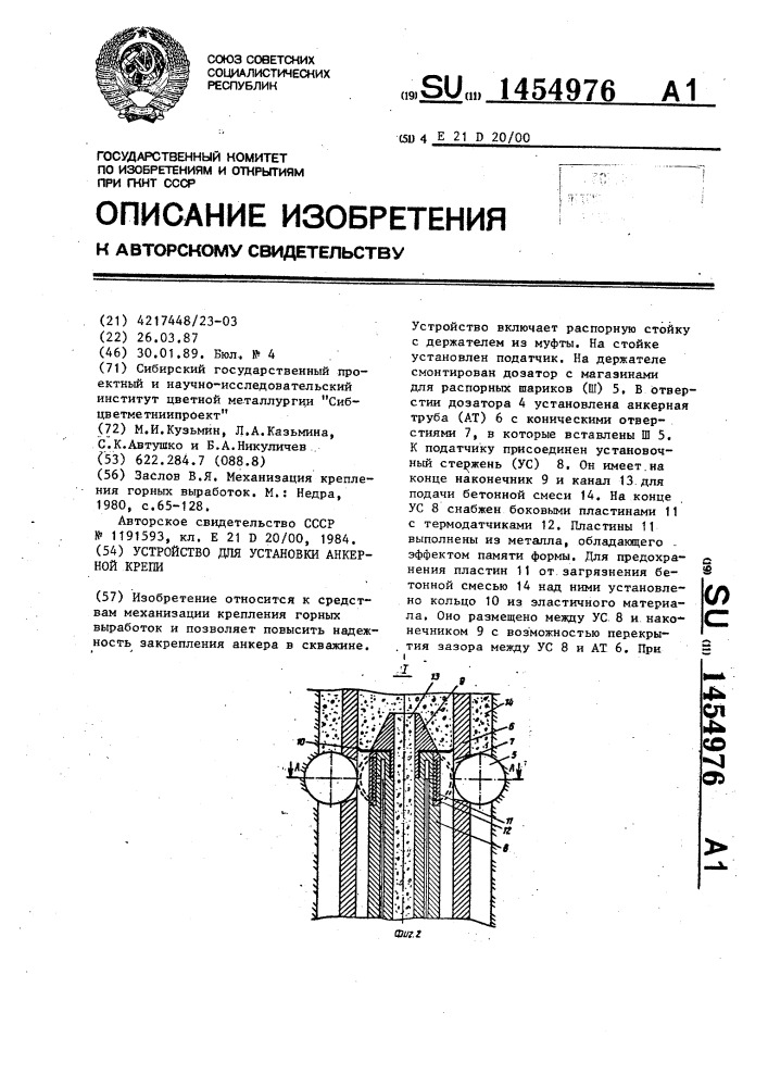 Устройство для установки анкерной крепи (патент 1454976)