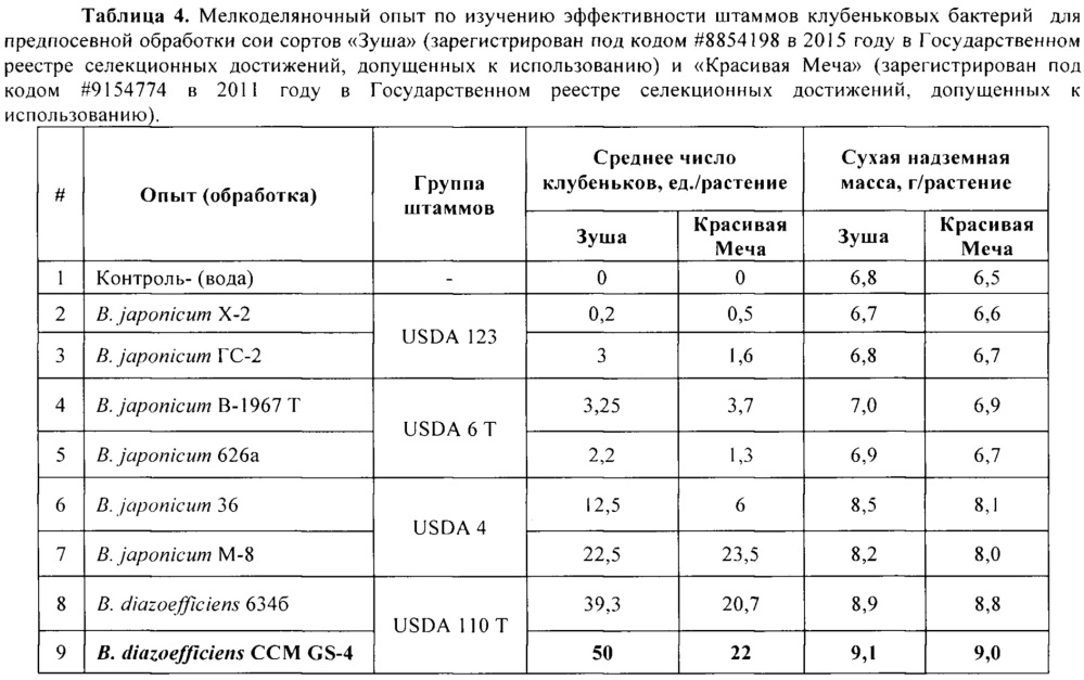 Штамм bradyrhizobium diazoefficiens ccm gs-4 (вкпм в-12660) - ризобиальный компонент микробного биопрепарата для предпосевной обработки сои (патент 2654580)