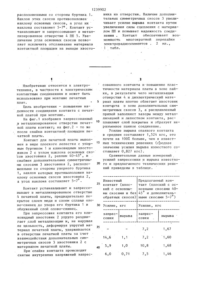 Контакт для печатной платы (патент 1239902)