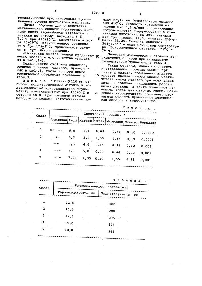 Сплав на основе алюминия (патент 620178)