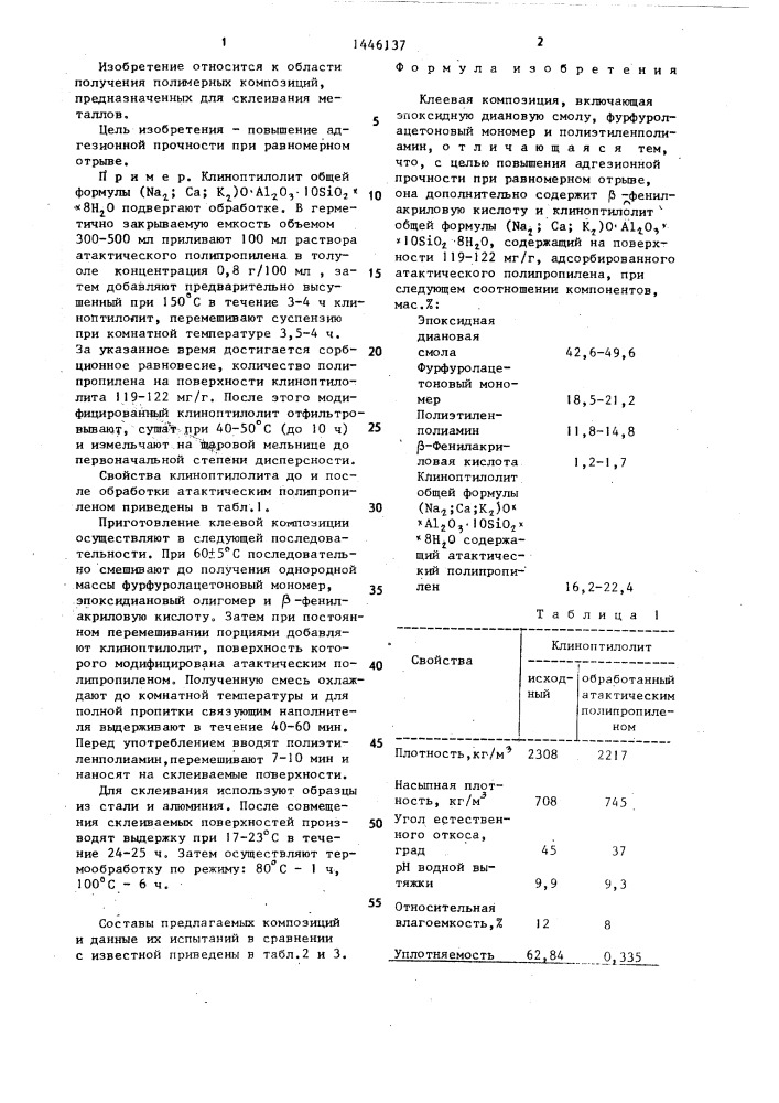 Клеевая композиция (патент 1446137)