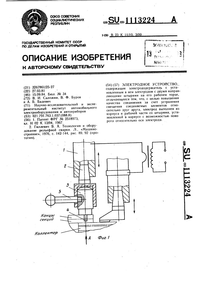 Электродное устройство (патент 1113224)