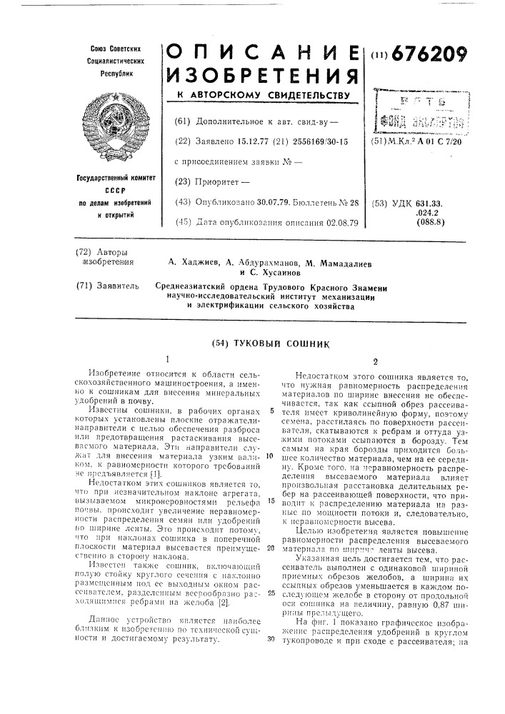 Туковый сошник (патент 676209)