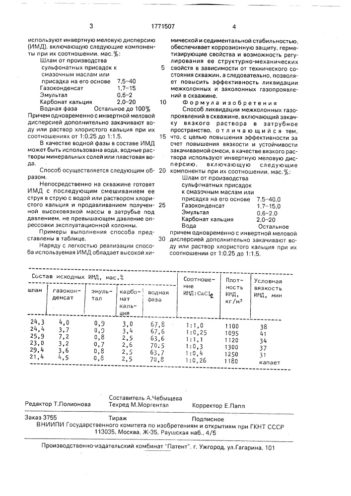 Способ ликвидации межколонных газопроявлений в скважине (патент 1771507)