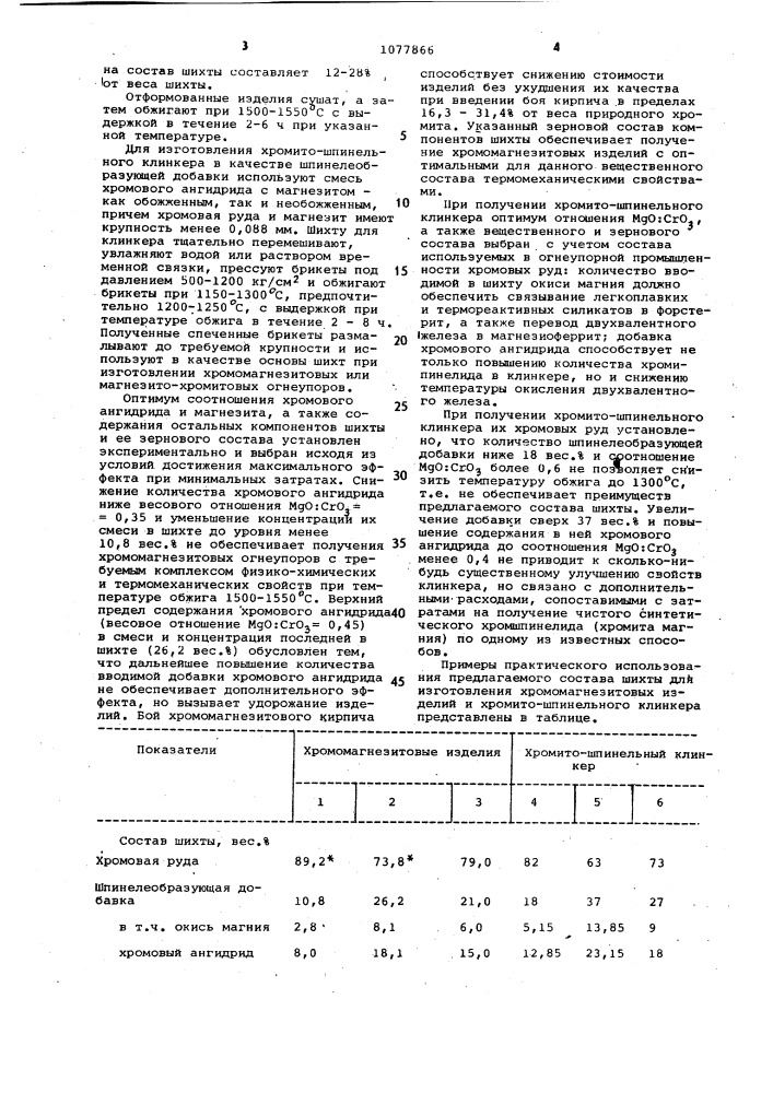 Шихта для изготовления хромомагнезитового материала (патент 1077866)
